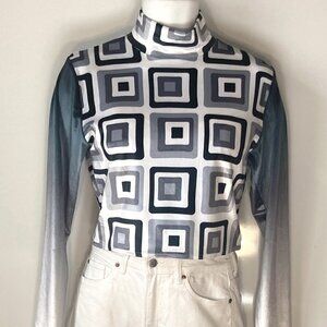 Awish Come true SZ S velvet velour geometric mock turtleneck top ombre sleeves